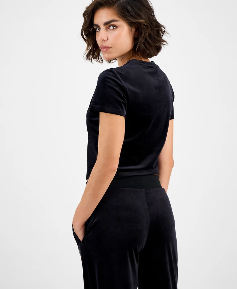 Guess Women's Couture Short-Sleeve Regular Velour T-Shirt