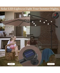 Costway 10' Hanging Solar Led Umbrella Patio Sun Shade Offset Market W/Base