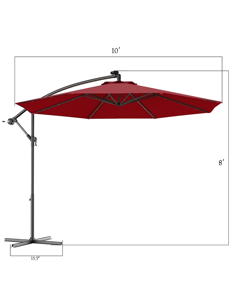 Costway 10' Hanging Solar Led Umbrella Patio Sun Shade Offset Market W/Base