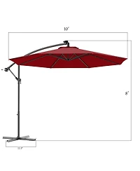 Costway 10' Hanging Solar Led Umbrella Patio Sun Shade Offset Market W/Base