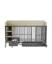 Aostirmotor 57 in. W x 33 in. H x 24 in. D Large Pet Cage with Storage Rack Drawers with Stainless Steel Food in Beige