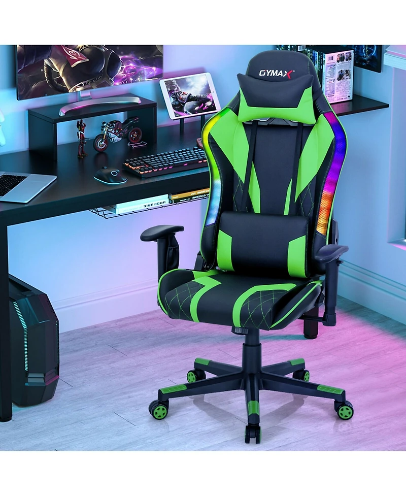 Gymax Gaming Chair Adjustable Swivel Computer w/ Dynamic Led Lights