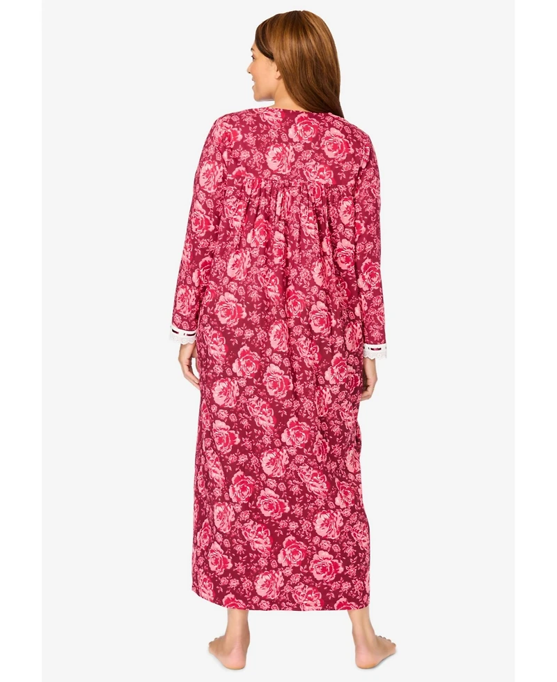 Only Necessities Plus Long 2-Piece Cabbage-Rose Peignoir Set