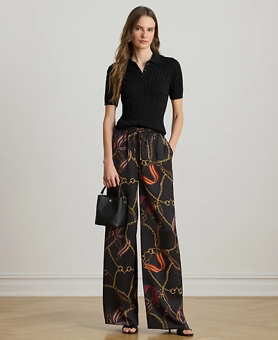 Lauren Ralph Petite Belting Print Wide Leg Pants