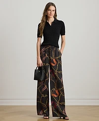 Lauren Ralph Petite Belting Print Wide Leg Pants