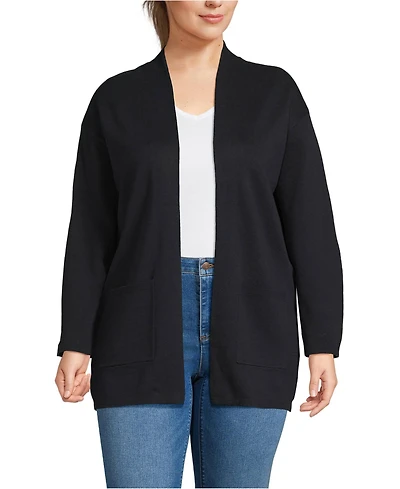 Lands' End Plus Cotton Half Milano Open Cardigan Sweater