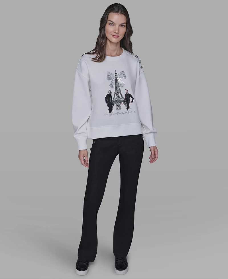 Karl Lagerfeld Paris Women's Eiffel Tower Print Sweater