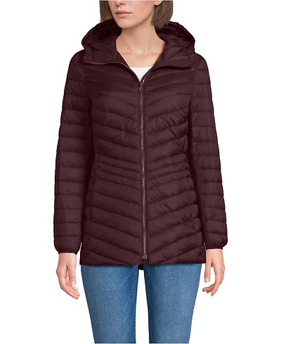 Lands' End Women's Tall Wanderweight Packable Down Hooded Long Jacket