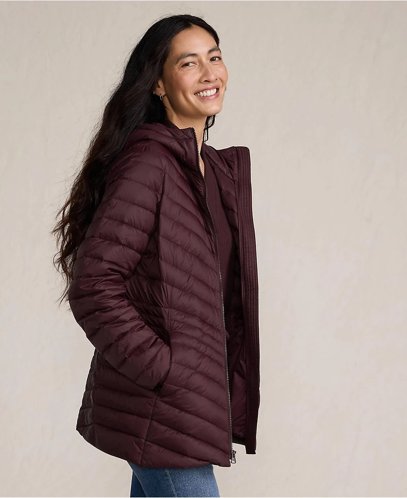 Lands' End Women's Tall Wanderweight Packable Down Hooded Long Jacket