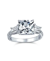 Bling Jewelry Classic 3CT Princess Cut Cz Solitaire Ring with Baguette Accents Sterling Silver