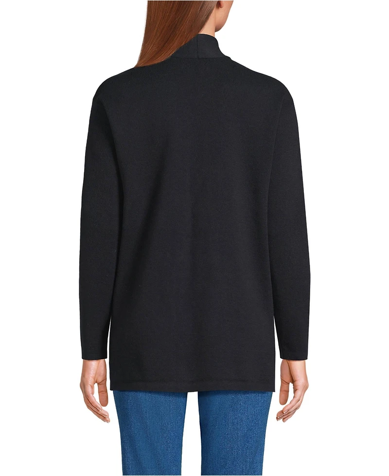 Lands' End Women's Petite Cotton Half Milano Open Cardigan Sweater