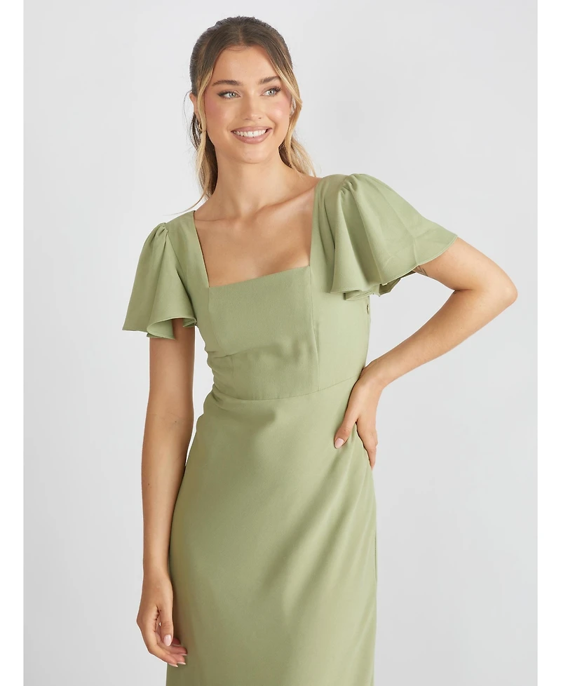 Six Stories Women's Square Neck Crepe Bridesmaid Dress