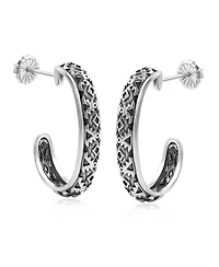 American West Jewelry Sterling Silver Patterned J-Hoop 1 Inch Earrings