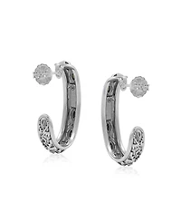 American West Jewelry Sterling Silver Green Serpentine Patterned J-Hoop 1 Inch Earrings
