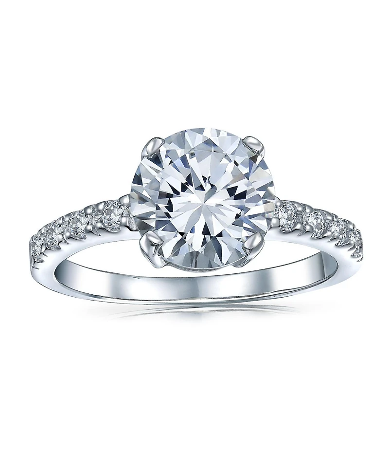 Bling Jewelry Classic 4CT Cz Round Solitaire Promise Ring .925 Sterling Silver Cubic Zirconia Thin Pave Band