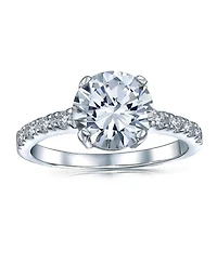 Bling Jewelry Classic 4CT Cz Round Solitaire Promise Ring .925 Sterling Silver Cubic Zirconia Thin Pave Band