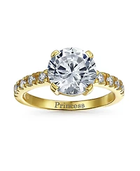 Bling Jewelry Classic 4CT Cz Round Solitaire Promise Ring Gold Sterling Silver Cubic Zirconia Thin Pave Band