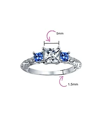 Bling Jewelry 3CT Cz Three Stone Past Present Future Cubic Zirconia Square Princess Cut Milgrain Filigree Promise Ring Sterling Silver