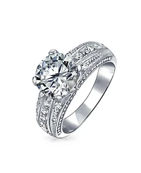 Bling Jewelry Sterling Silver Art Deco Style 2CT Princess Cut Cz Solitaire & Pave Band Ring Set