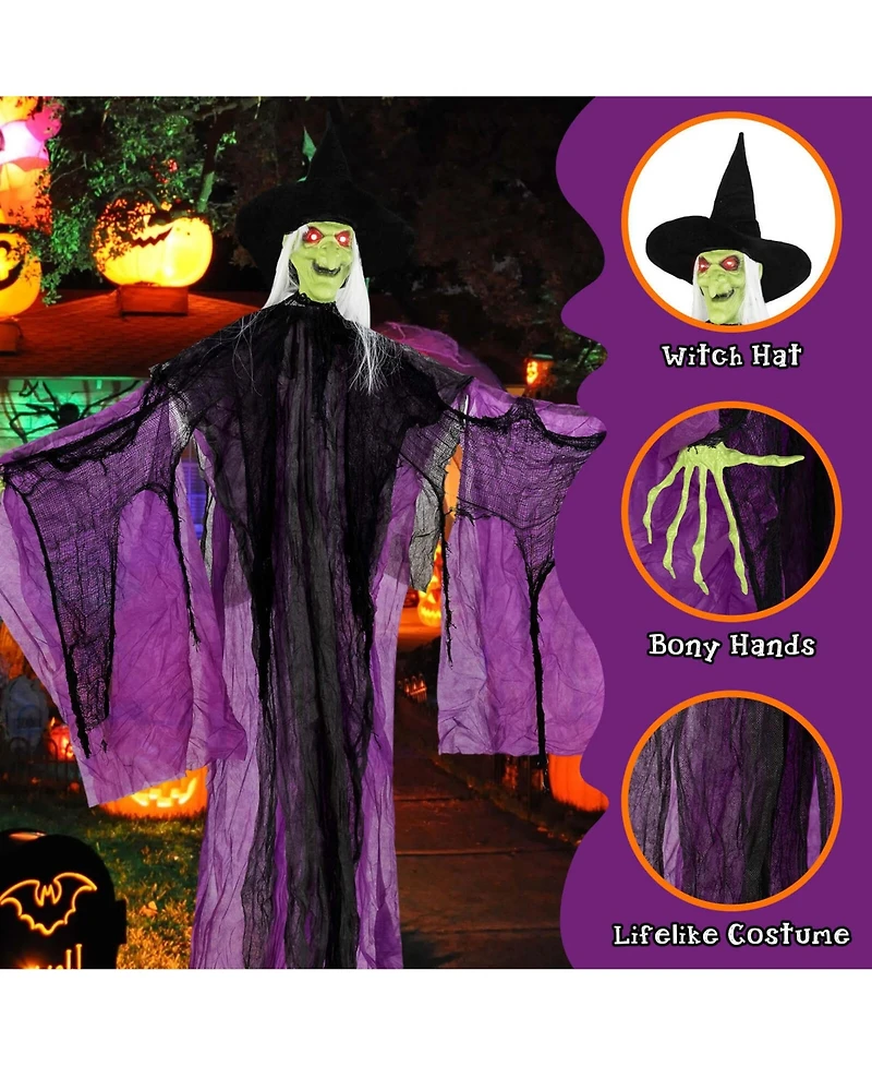 Costway 7.2 Ft Halloween Animatronic Witch with Light up Eyes Creepy Sounds & Movements