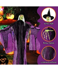 Costway 7.2 Ft Halloween Animatronic Witch with Light up Eyes Creepy Sounds & Movements