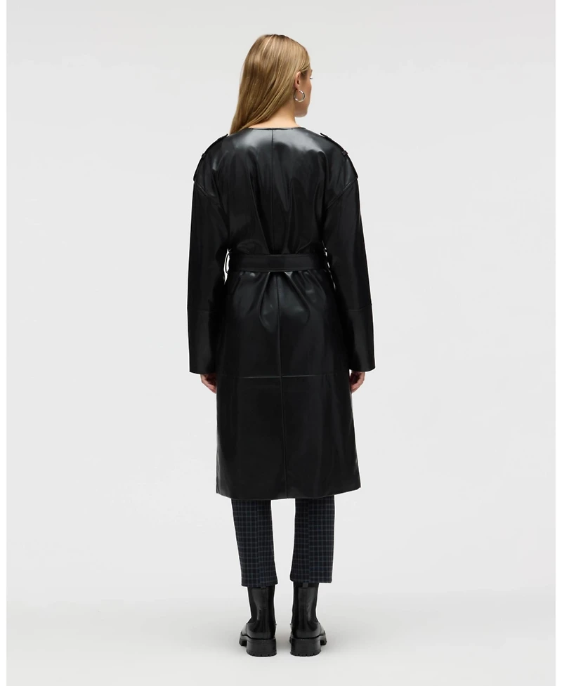Nvlt Women's Poet Lapel Belted Faux Leather Trench Coat