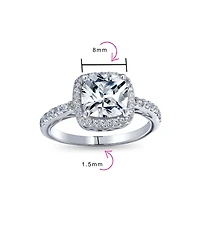 Bling Jewelry Classic 3CT Cubic Zirconia Halo Solitaire Square Cushion Cut Promise Ring Cz Pave Band Sterling Silver