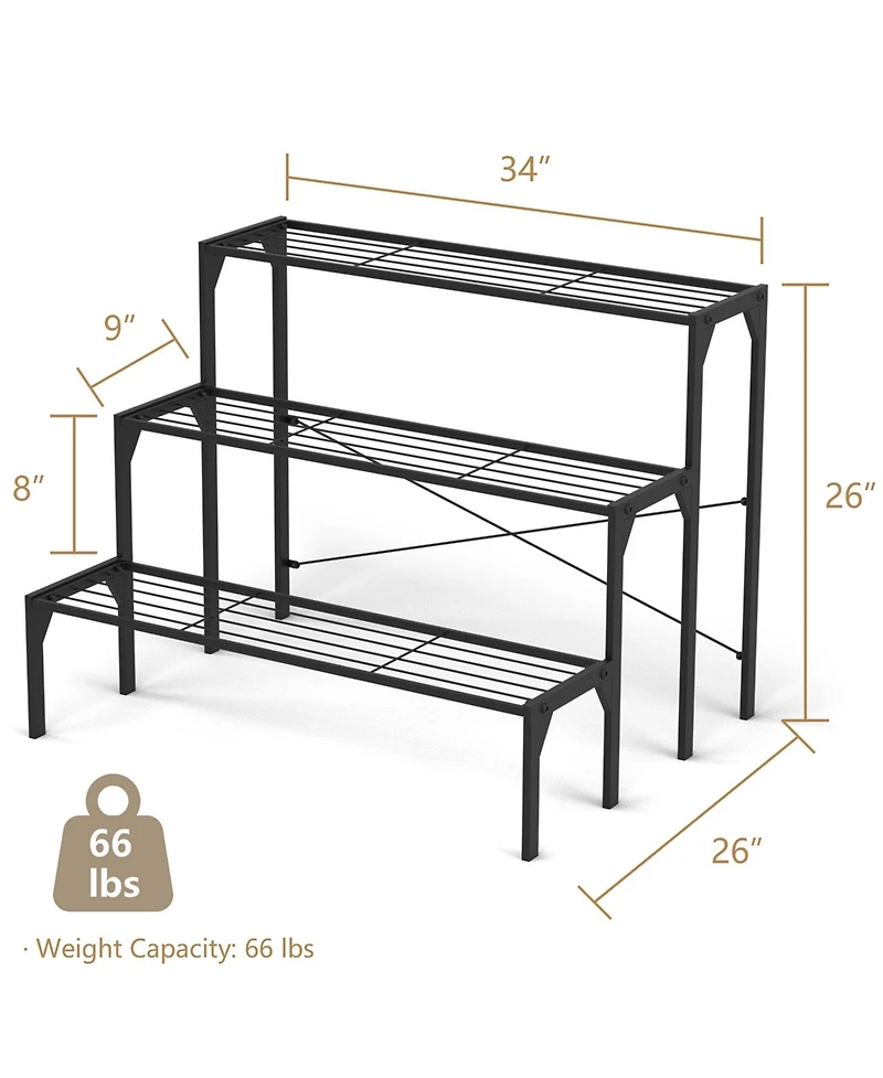 Costway 3 Tier Shelf Flower Plant Display Stand Rack Large Modern Black Metal Heavy Duty