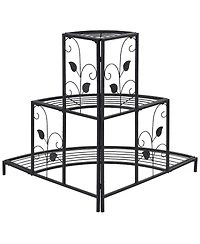 Costway 3 Tier Floral Corner Plant Stand Metal Flower Pot Rack Stair Display Ladder