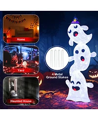 4 Ft Lighted Stacked Ghosts Standing Halloween Decoration with 120 Led Lights and 4 Metal Ground Stakes