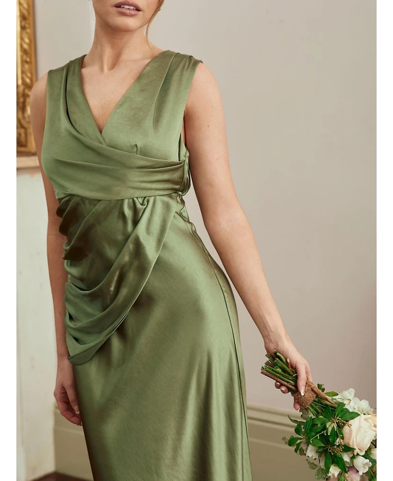 Six Stories Plunge Drape Satin Bridesmaid Dress