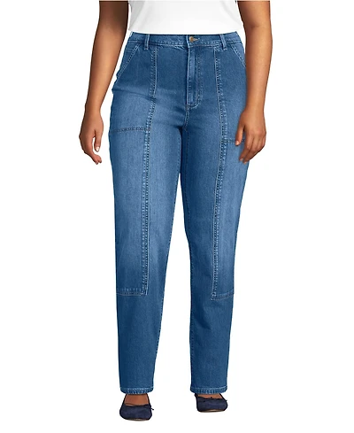 Lands' End Women's Plus Soft Denim High Rise Rail Straight Leg Utility Jeans