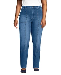 Lands' End Women's Plus Soft Denim High Rise Rail Straight Leg Utility Jeans