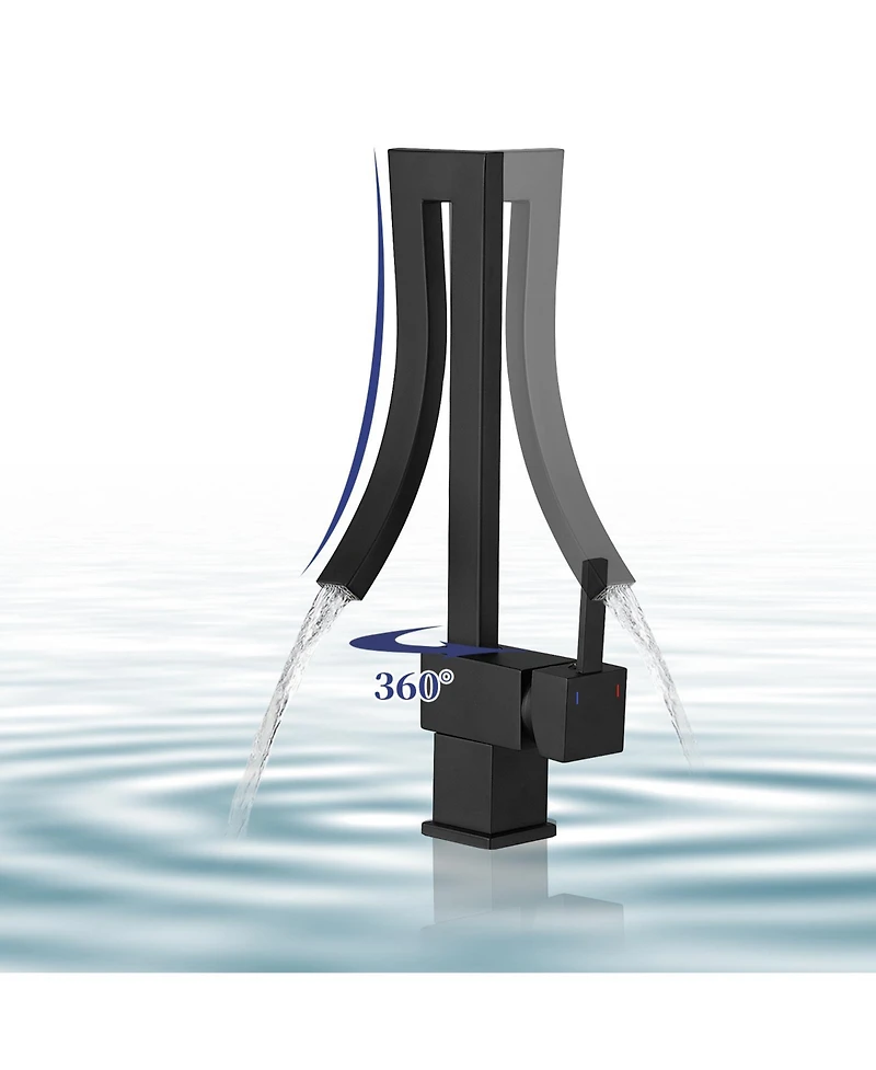 Greenspring Waterfall Unique Design Single Hole Single Handle Bathroom Sink Faucet In Matte Black