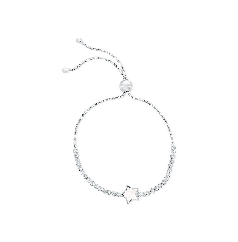 Caribbean Treasures Sterling Silver, Star Mop Center, Cz Adjustable Bolo Bracelet