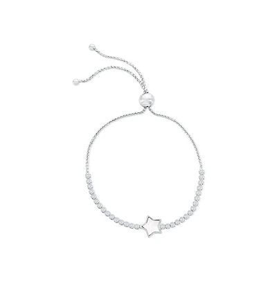 Caribbean Treasures Sterling Silver, Star Mop Center, Cz Adjustable Bolo Bracelet