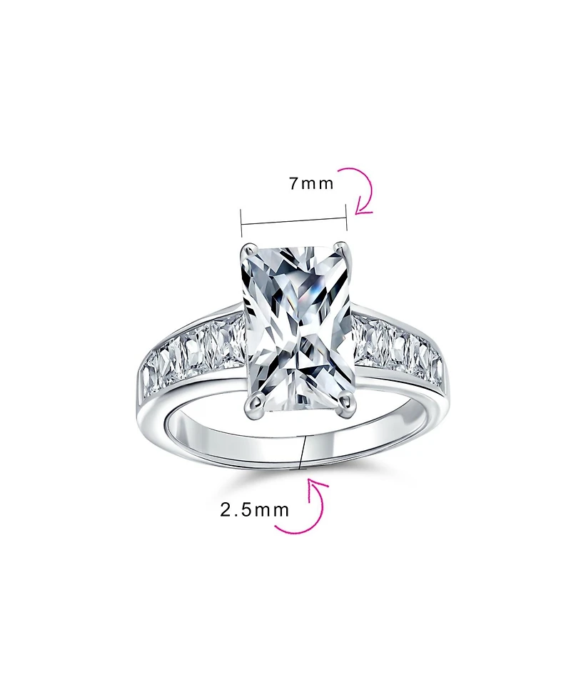 Bling Jewelry Classic Cubic Zirconia 4CT Rectangle Emerald Cut Solitaire Promise Ring Cz Side Baguette Band Sterling Silver
