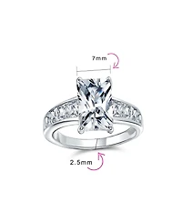 Bling Jewelry Classic Cubic Zirconia 4CT Rectangle Emerald Cut Solitaire Promise Ring Cz Side Baguette Band Sterling Silver