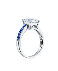 Bling Jewelry Classic 3CT Cz Square Princess Cut Promise Ring Cubic Zirconia Blue Channel Set Baguette Band Sterling Silver