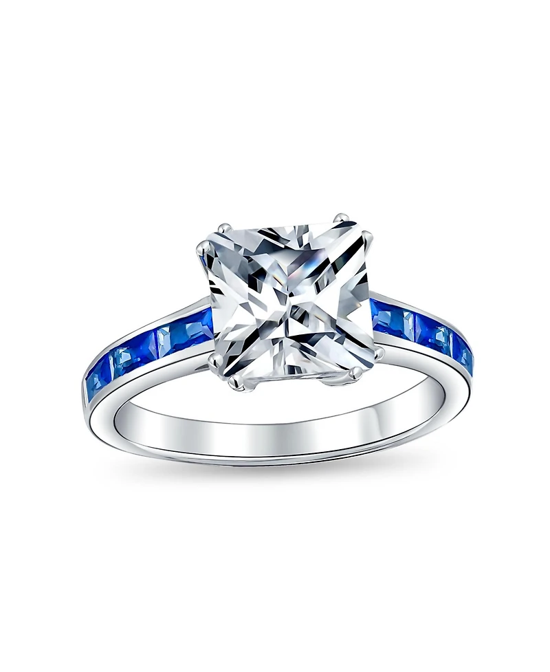 Bling Jewelry Classic 3CT Cz Square Princess Cut Promise Ring Cubic Zirconia Blue Channel Set Baguette Band Sterling Silver