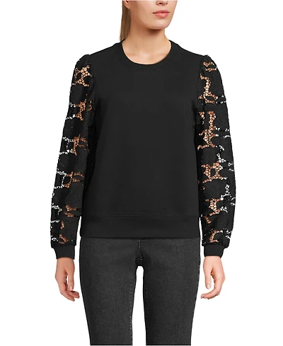 Lands' End Women's Serious Sweats Lace Sleeve Sweatshirt
