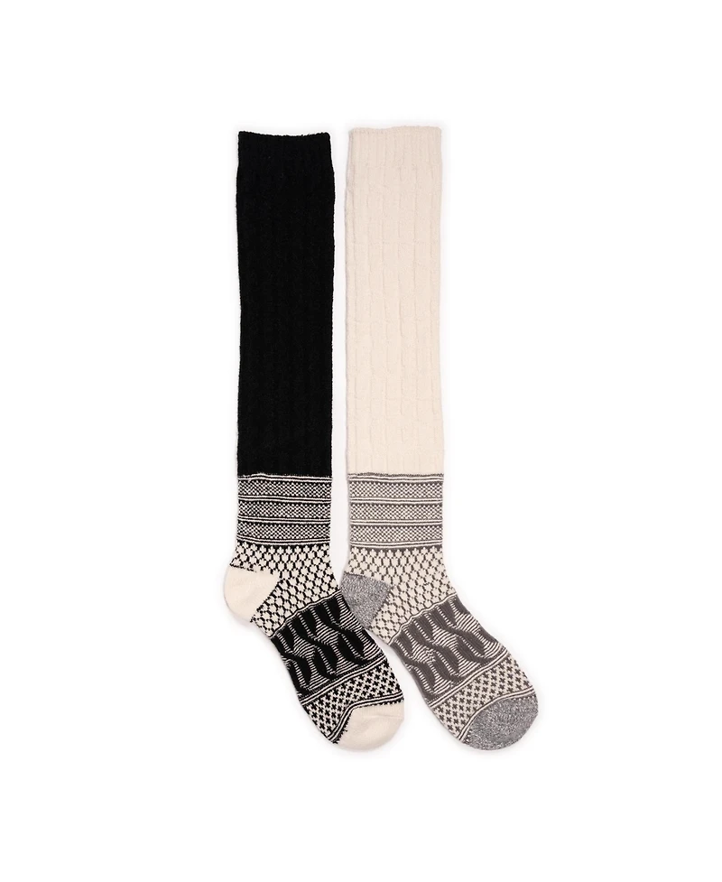Muk Luks Women's Patchwork Texture Over-The-Knee Socks 2 Pack