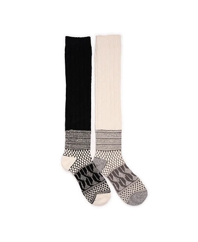 Muk Luks Women's Patchwork Texture Over-The-Knee Socks 2 Pack