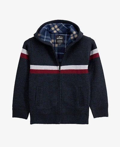 Xray Boy's Full Zip Hooded Sweater With Stripes And Faux Shearling Lining