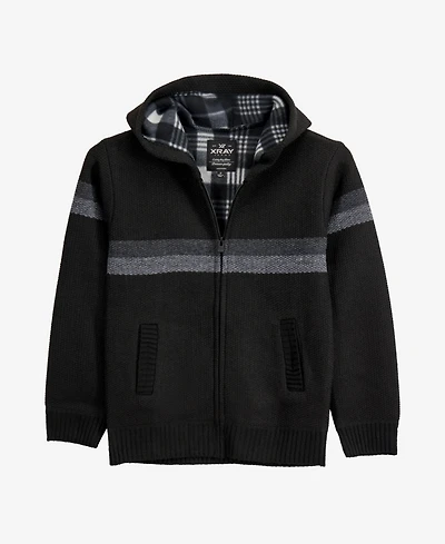 Xray Boy's Full Zip Hooded Sweater With Stripes And Faux Shearling Lining