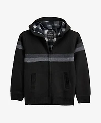 Xray Boy's Full Zip Hooded Sweater With Stripes And Faux Shearling Lining