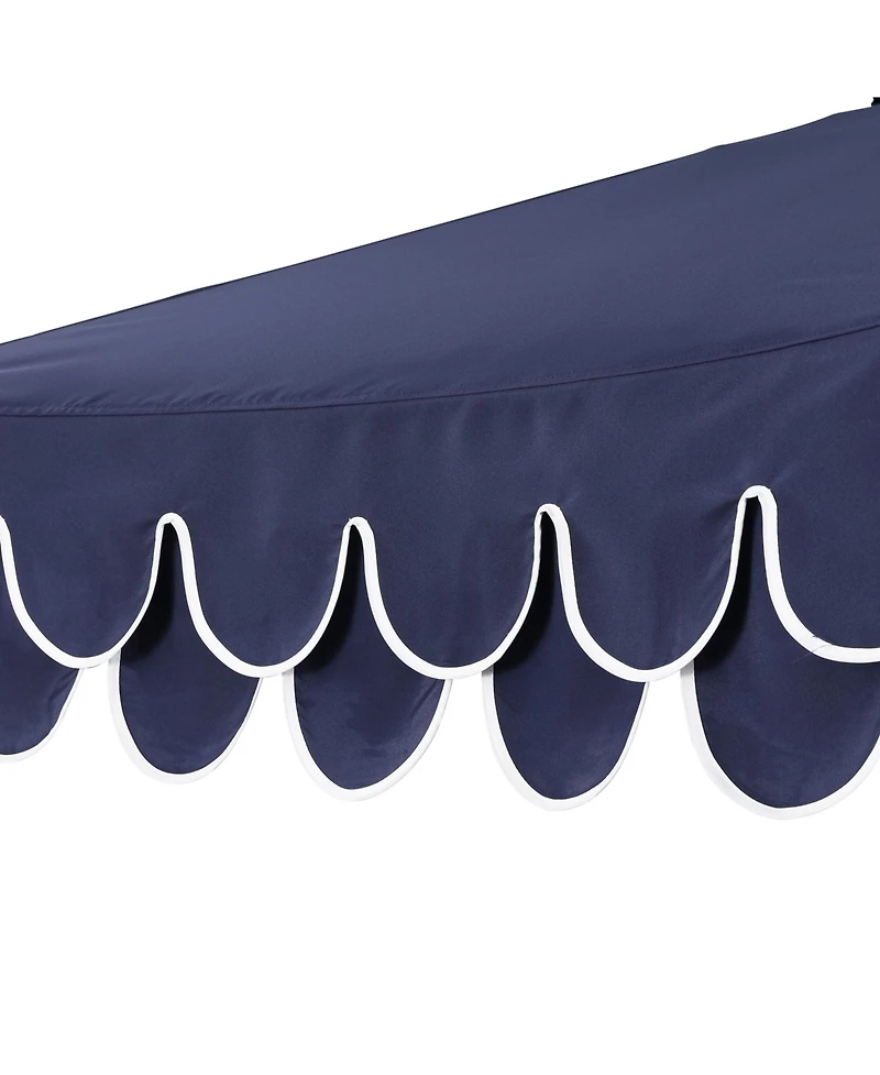 Jonathan Y Tracy 9 ft. Classic MidCentury Scalloped Fringe Market Patio Umbrella with Auto-Tilt Crank, Wind Vent and Uv Protection in Coral