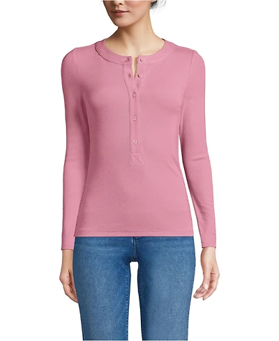 Lands' End Women's Drapey Rib Fitted Long Sleeve Henley T-Shirt