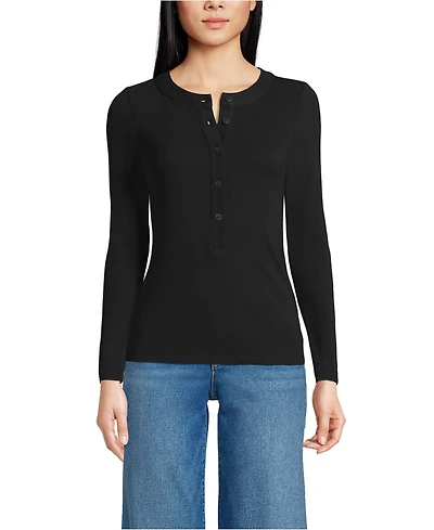 Lands' End Women's Drapey Rib Fitted Long Sleeve Henley T-Shirt