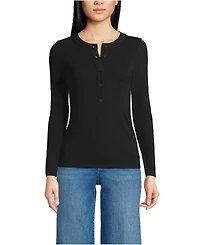 Lands' End Women's Drapey Rib Fitted Long Sleeve Henley T-Shirt